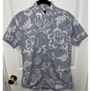 J. Crew Men's Hawaiian Shirt Size S Light Blue & White Tropical Print Cotton